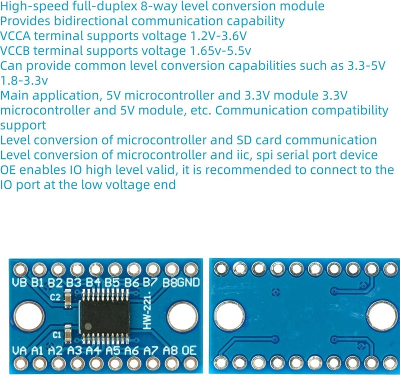 MTDELE 10Pcs High Speed Full Duplex Logic Level Converter Module Compatible with TXS0108E 8 Way 8 Channel Bidirectional Voltage Level 3.3V 5V IIC Conversion Module for Raspberry Pi and Arduino - Image 3